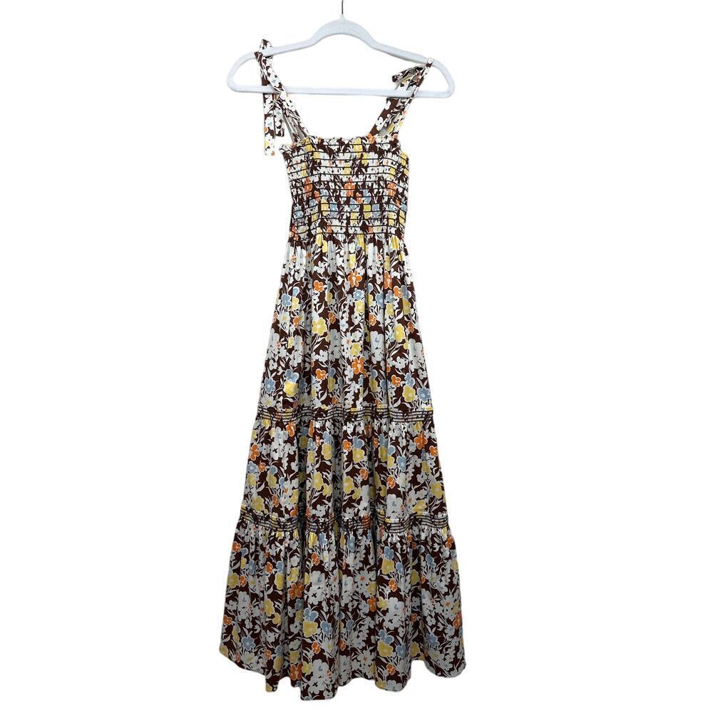 Tory Burch Floral Tie-Shoulder Smocked Sun Dress Reverie Size X Small - Picture 5 of 14